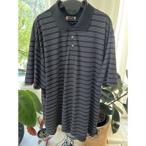 Foundry Polo Shirt Mens Navy Blue Striped Casual Golf Cotton Blend Tops